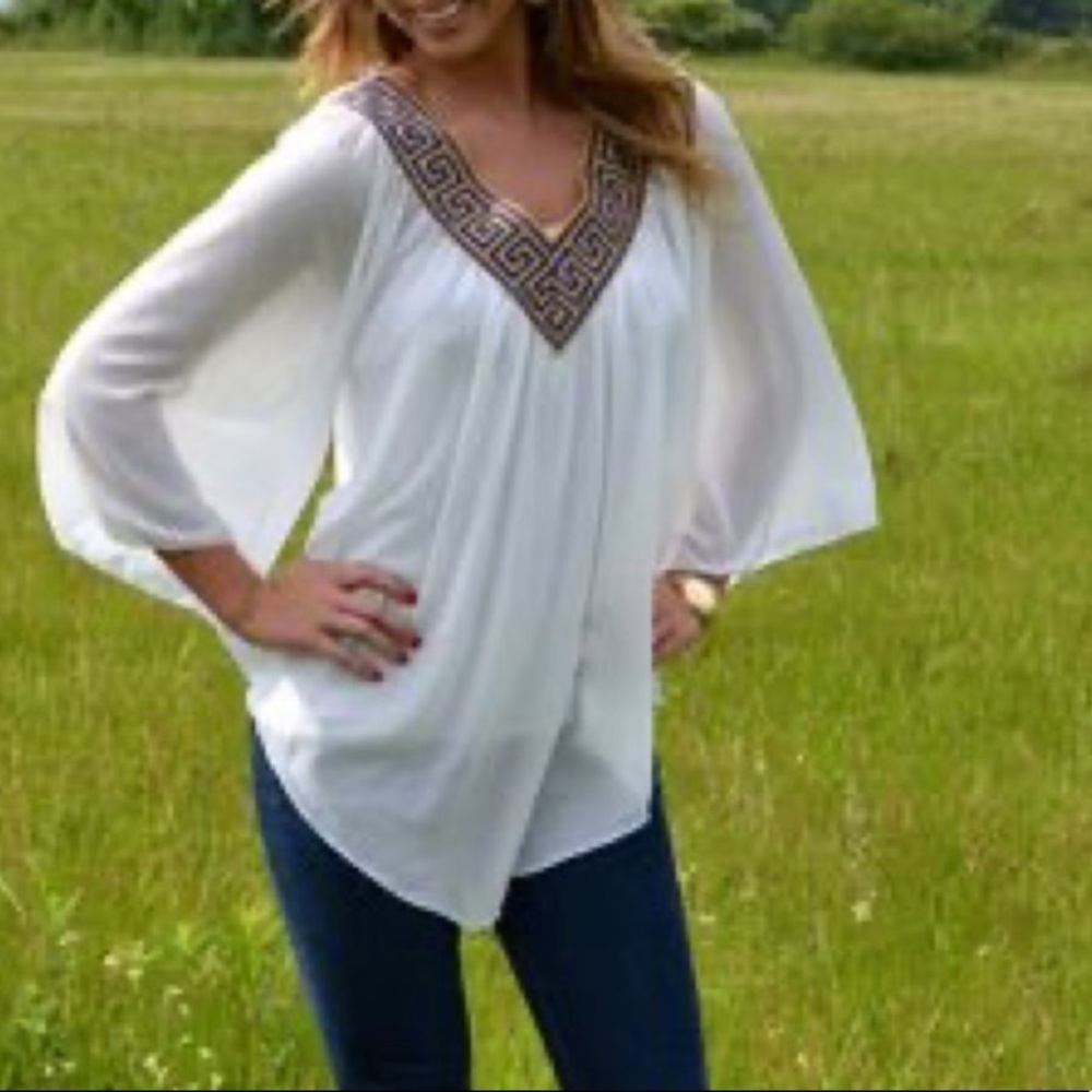 Miin white chiffon hi-low 3/4 sleeved top, Size M